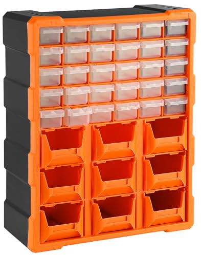 39 Multi Drawers Tools Storage Boxes, Plastic DIY Tool Cabinet Craft Box Organiser for Screws, Nuts, Small Parts Hardware or Craft, Wall Mount or Freestanding