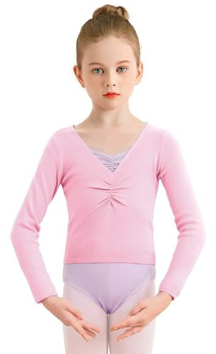 Eisnnu Kinder Mädchen Tanzpullover V-Ausschnitt Ballett Bolero Ballett Top Girl Strickpullover Langarm 3-11 Jahre (DE/NL/SE/PL, Numerisch, 110, Regular, Rosa)