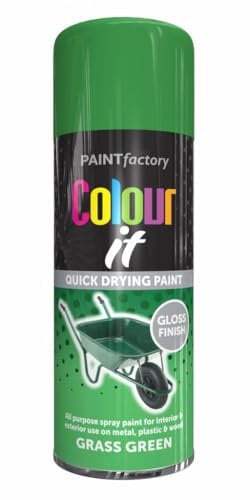 RAPIDE PF COLOUR IT Spray Paint Gloss Grass Green 250ml - Quick Drying Gloss Finish for Metal, Plastic, and Wood - Interior & Exterior Use