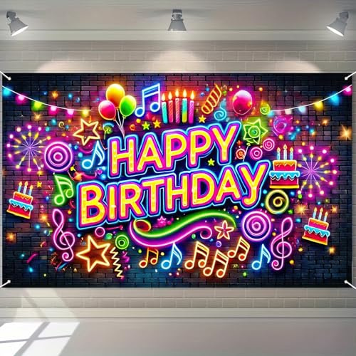 BlissYard Neon-Geburtstagsparty-Banner, 180 x 109 cm, Dekoration für Fotografie, Hintergrund, Happy Birthday Party Hintergrund