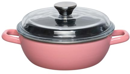 Riess, 0043-114 Sauteuse haute avec couvercle en verre Ø 20 cm, rose, émail, fabriquée en Autriche, L : 27,5 x 21,1 x 13,2 cm, 1,500 kg, émaillé