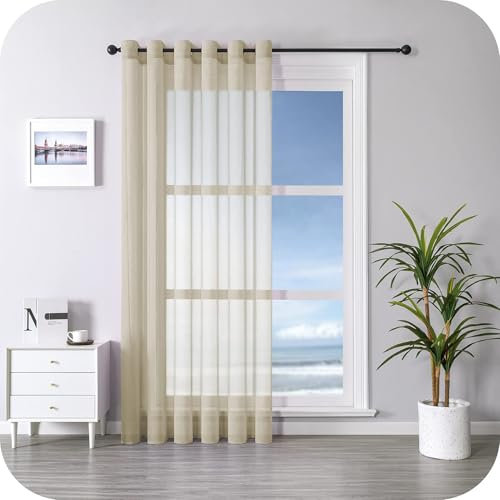 MRTREES 1 Stück Vorhang, beige, maßgeschneidert, mit Ösen, halbtransparent, Leineneffekt, Innendekoration, für Wohnzimmer, Schlafzimmer, Küche, Balkon, Erkerfenster, leicht, romantisch