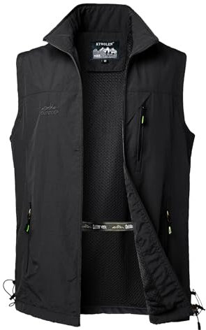 KTWOLEN Gilet Uomo Tipo Caccia Estivo Leggero Gilet da Pesca da Uomo Gilet ad Asciugatura Rapida Giubbotto da Fotografico Giacca Lavoro Senza Maniche, Nero, L