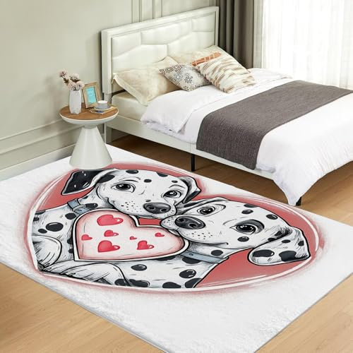 NAWVNMI Waschbarer Teppich Krabbelmatte Babyzimmer Kinder rutschfest Flauschig Teppich Teppich Kinderzimmer Junge Mädchen Kinderteppich, Dalmatiner - Herz Hund, 200 x 300 cm