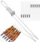 10Pcs Brochette Barbecue en Acier Inoxydable avec Poussoir et Double Dents Réutilisables pour Viande, Légumes, Poissons, Accessoires de Barbecue