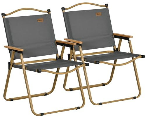 Outsunny Set 2 Sedie da Campeggio e Spiaggia Pieghevoli con Braccioli, Coppia di Sedia da Pesca in Tessuto Oxford e Acciaio, 54x59x78 cm, Grigio Scuro