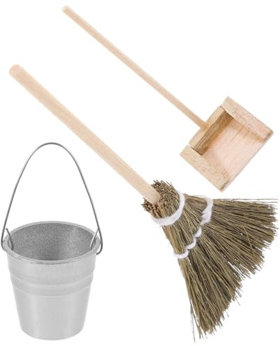 Abaodam Doll House Mini Cleaning Tools Set Toy Cleaning Kit Mini Broom Dustpan Bucket Ideal for Boys and Girls Playroom
