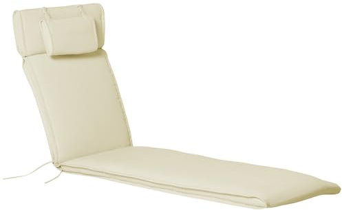 Outsunny Coussin Bain de Soleil Coussin Chaise Longue Matelas transat déhoussable avec zippé, tétière, Cordons d'attache, 198 x 53 x 5 cm, crème
