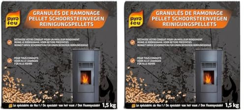 Pyro Feu - Granulés de Ramonage - 1,5kg - Entretien des Poêles, Inserts et Chaudières à Pellets - Destruction par Catalyse - pour Un Tirage et Un Rendement Optimaux (Lot de 2)