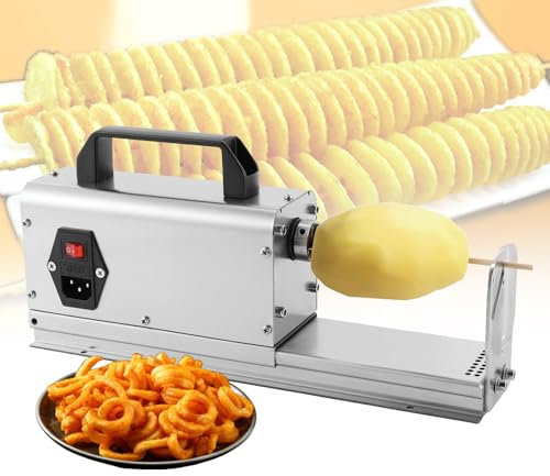 Professional Electric Potato Spiral Cutter Slicer, Commercial Tornado Cutter for Curly Fries and Twists, Stainless Steel with 2 Blades