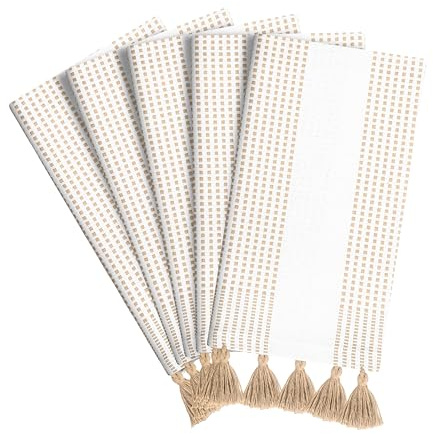 Heirloom Comfort Beige dekorative Gepunktete Küchentücher, 40 x 66 cm, 5 Stück, weich, 100% Baumwolle, saugfähige und schnell trocknende Geschirrtücher mit Quasten, ideal zum Reinigen, Trocknen von