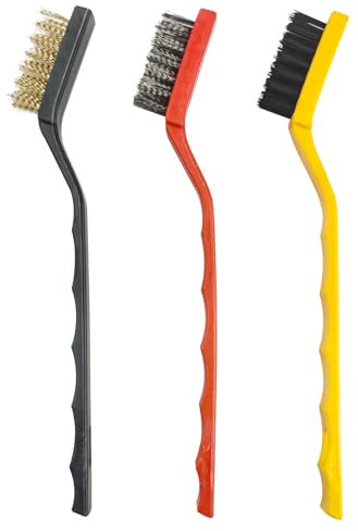 3 Pcs Mini Wire Brush Set - Stainless Steel + Brass + Nylon, Kitchen Cleaning Tools for Welding Slag, Stain and Rust