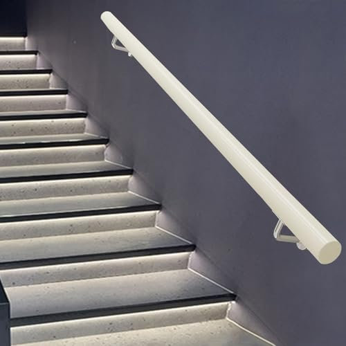 Kit per ringhiera per scale in legno massello rotondo per gradini interni, 110 cm, supporto per ringhiera bianco per scale, lunghezze regolabili: soluzione per balaustre da 1 m a 3,6 m.