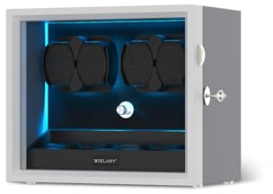 XTELARY Abschließbarer Uhrenbeweger für 4/6/8/12 Automatikuhren, Automatikbeweger mit 4 Rotationsmodi,Extra Uhrenfächern, Flexible Uhrenkissen, Leiser Mabuchi Motor und Blaue Hintergrundbeleuchtung
