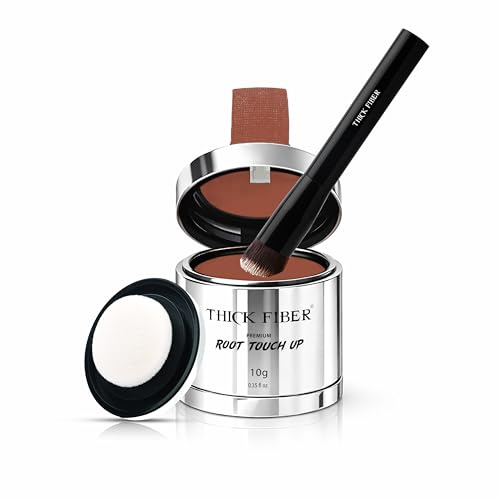 THICK FIBER Root Touch Up & Hairline Powder with Brush (LARGE 10g) – Covers Grey Roots, Thinning Hair & Bald Spots – Sweat & Water Resistant Hair Concealer for Women & Men (Red Brown)
