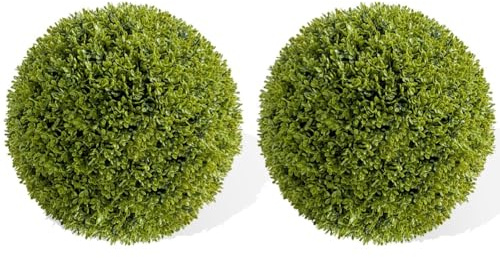 Hapihom Lot de 2 boules de buis artificielles - Diamètre : 50 cm - Résistant aux UV - Topiaire - Plante décorative à suspendre - Plantes artificielles pour jardin, mariage