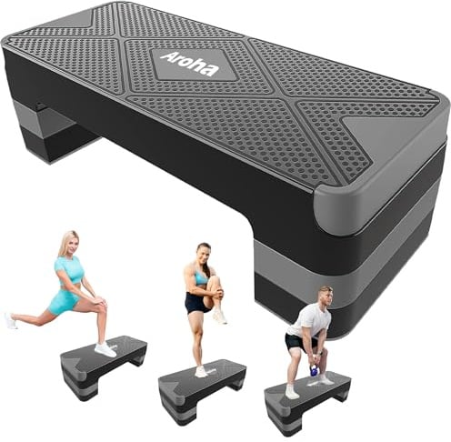 Aroha Aerobic Step Platform, Non Slip Adjustable Height Step Trainer, Grey