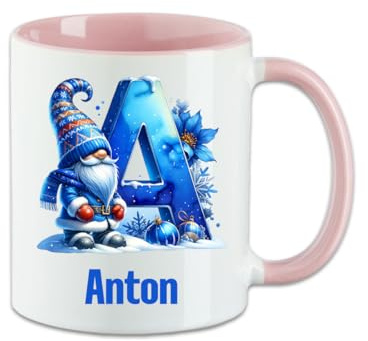 Personalisierte Wintertasse mit Namen | Glühwein Teetasse Weihnachten | Weihanchtstasse Nikolaustasse Wichtel | Xmas Mug Advent Tasse Geschenkidee Kaffeetasse Wichteln Familien Geschenk (Rosa)