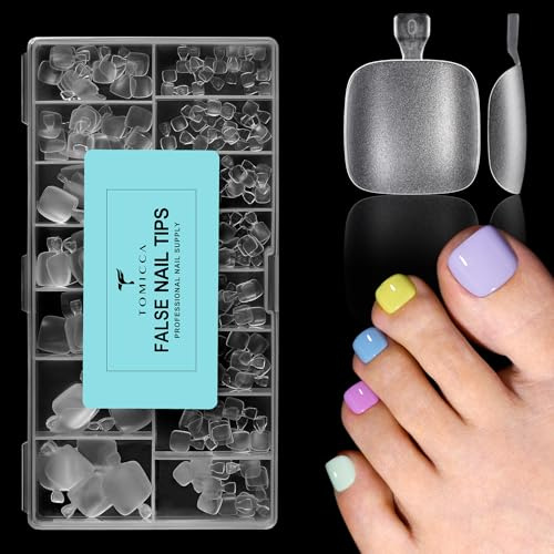 TOMICCA 240 Pièces Faux Ongles Pieds Court Carré Rond, 15 Tailles | Capsule Américaine ongle Pied Full Cover Tips de Pédicure Professionnelle pour Nail Art DIY et Extension d'Orteils