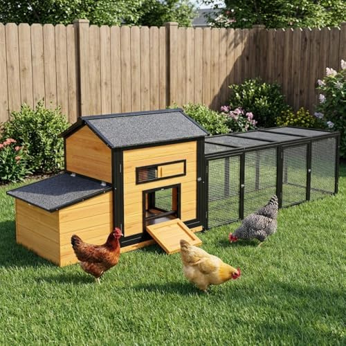 118 Large Wooden Chicken Coop with Run - Outdoor Hen House for 4-6 Chickens, Poultry Habitat Supplies with Chicken Nesting Box, Ventilated Window, Free-Range Door & Slide-Out Tray