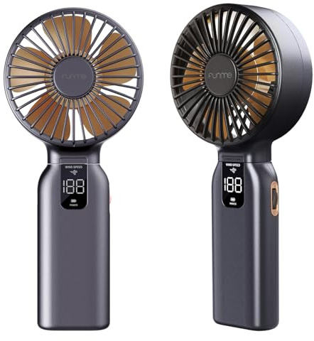 Funme Portable Fan, 10000mAh 46H Quiet Cooling Handheld Fan 100 Speed Storm Mode, 4 Blades 180° Foldable Desk Fan with Digital Display, Rechargeable Fan for Travel Outdoors Camping Office Gold