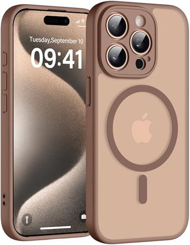 Helssitot Magnetisch für iPhone 15 Pro Max Hülle, Braun | mit Magsafe Militär-Grade Stoßfest Kratzfest Anti-Fingerabdruck Rückseite Matt Handyhülle für iPhone 15 Pro Max 6,7 Zoll
