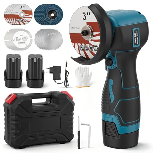 Mini smerigliatrice angolare, batteria da 16,8 V, con 2 batterie da 1500 mAh, 19500 giri/min, set di 20 dischi (metallo/legno/pietra) e valigetta degli attrezzi, smerigliatrice elettrica per
