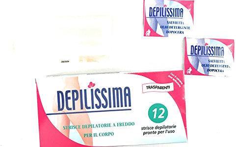 Strisce depilatorie a freddo x il corpo pronte x l'uso 12 pezzi trasparenti con 2 salviette post epilazione