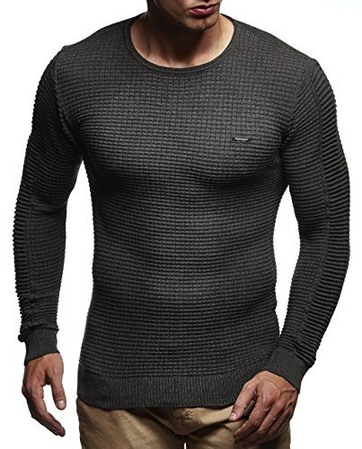 LEIF NELSON pour des Hommes Pullover Pull en Tricot Hoodie Basic col Rond Crew Neck Sweatshirt Longsleeve Manche Longue Sweater Feinstrick LN1545,Gris,XXL