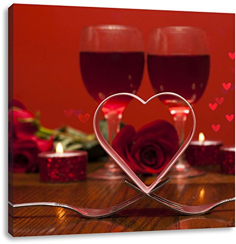Pixxprint Romantisches Dinner mit Rosen, Größe: 70x70, Leinwandbild Quadratisch, Wandbild, Kunstdruck, fertig bespannt