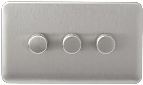 Schneider Electric Lisse Screwless Deco - 3 Gang Universal 2 Way Dimmer Light Switch, 250W/VA, GGBL6032CSSS, Stainless Steel