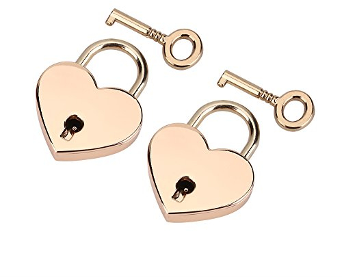 2pcs / Set Cadenas de Coeur Verrouillage du Coeur Or Rose avec Clé pour la Sécurité de Bagage de Journal de boîte à bijoux 3 * 4cm