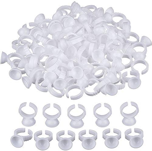 TEEROVA Disposable Plastic Nail Art Tattoo Glue Rings Holder Eyelash Extension Rings Adhesive Pigment Holders (100pcs)