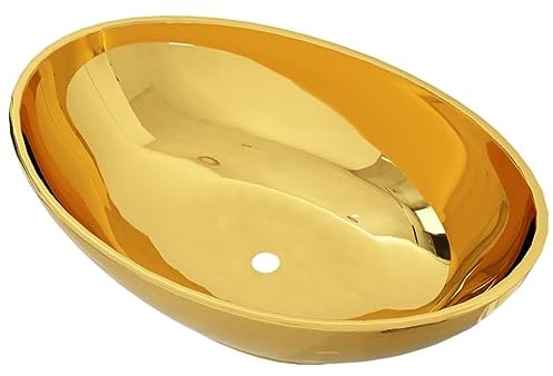 vidaXL Lavandino con Foro di Scarico Ovale Moderno Elegante Lavello Lavabo Arredo Bagno Sanitari 40x33x13,5 cm in Ceramica Oro