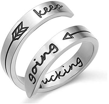 NewChiChi Inspirierender Ring, Edelstahl graviert Keep Going Ringe, verstellbarer Ringschmuck für Männer und Frauen