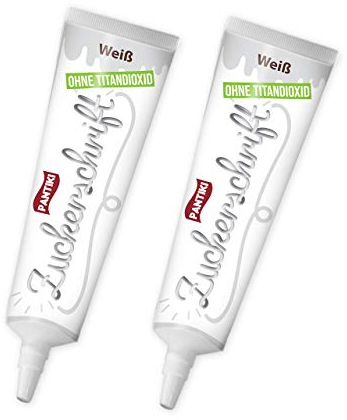 2x PANTIKI Zuckerschrift Tube 24g - Farbe: weiß - wiederverschließbar | Backwaren dekorieren einfach Torten verzieren Kuchen beschriften perfekter Zuckerguss weiss deckend für Plätzchen & Lebkuchen