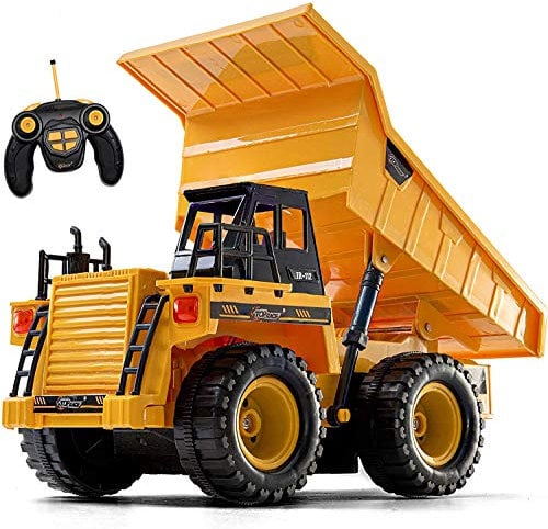 Top Race TR-112AA - Jouet Camion-Benne télécommandé à 5 canaux, entièrement Fonctionnel - Camion de Construction Robuste avec éclairage et Son pour Enfants et Adultes