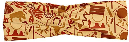 ABAKUHAUS Western Halstuch Bandana Kopftuch, Kultur Pfeil Hatchet Chiefs Hut Schlangen Bison Werkzeuge, Elastisch und Angenehme alltags accessories, Blasses Orange Redwood