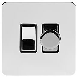 Soho Lighting Polished Chrome Flat Plate Dimmer and Rocker Switch Combo Blk Ins Screwless (2 Way Switch & Trailing Dimmer)