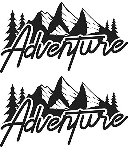 Lot de 2 stickers en vinyle adhésif Adventure 30 x 17 cm pour voiture, moto, camion, camping car, ... (Noir)