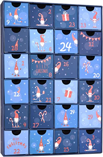 BRUBAKER Adventskalender zum Befüllen - Wichtel Zwerge Blau - DIY Weihnachtskalender mit 24 Türchen für Gutscheine, Süßigkeiten und andere Überraschungen - 39 cm groß aus Pappe