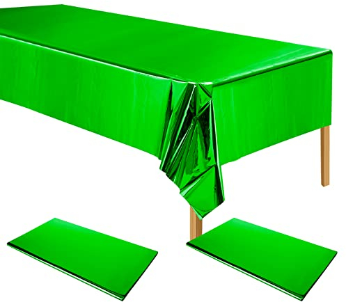 ELECLAND Green Plastic Table Cover - Metallic Foil Tablecloth 137 x 274 cm Rectangle for St. Patrick's Day, Birthday, Christmas Party Decorations