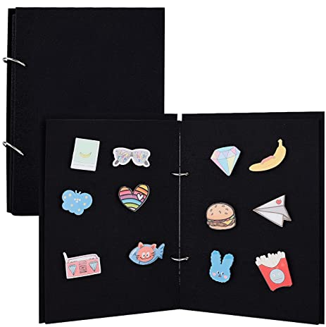 FINGERINSPIRE 2 Satz Filz Pin Display Boards mit 4 Stück schützen Seiten & abnehmbare Ringbinder 26x19cm Schwarz Staubgeschützt Pin Lagerung Buch Brosche für Sammlung Emaille Brosche Pin Display