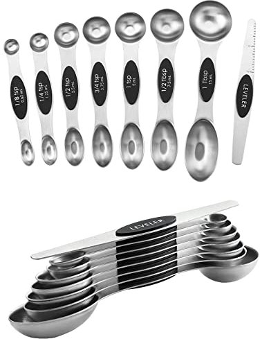 Spring Chef Magnetisches Messlöffel-Set, doppelseitig, Edelstahl, passt in Gewürzgläser, schwarz, 8 Stück, 2 Stück