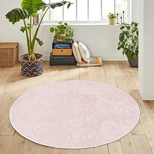 HomeNette Maschinenwaschbarer, runder Teppich, 160 cm, rutschfest, fusselfrei, wasserdicht, rosa runde Teppiche, Überwurf für Wohnzimmer, Küche, Kreisteppich, Tokyo Collection Area Rugs