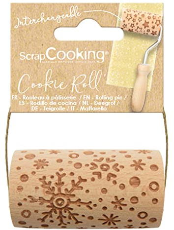 SCRAP COOKING - Mini rouleau bois Flocon - Décos Empreintes Gravées en Relief - Moule Décoration Biscuits, Sablés, Cookies - 5303