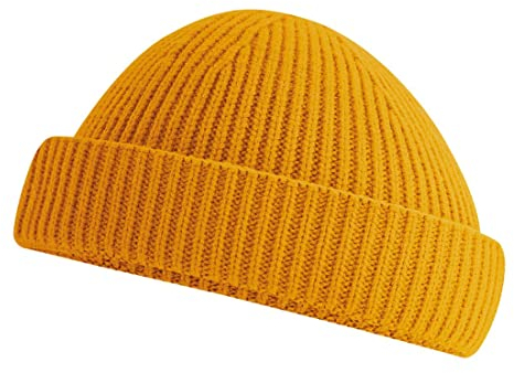 Roughtex Fisherman Beanie Rippstrick Fischermütze Kurze Strickmütze Flache Kuppe rPET Senfgelb