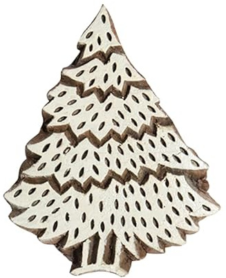 SANGAM® Holzstempel Indische kleine runde Musterdruckblöcke Textilstempeldruck Dekorative Bastelstempel für Scrapbooking Handgeschnitzter Vintage-Holzstempel mit Baummotiv 1 Stück Stempel
