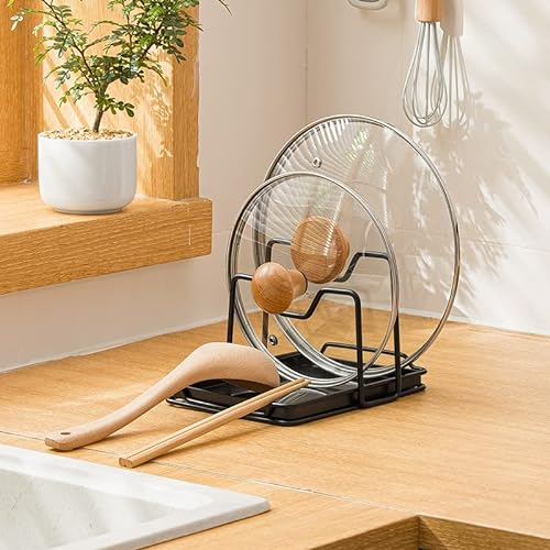 STARRY G Kitchen Utensils Rest with Drip Pad, Cooking Spoon Rest with Lid Holder, Heat-Resistant Double Layer Pot Lid Holder Stand, Countertop Organiser Rack for Cooking Tools, Cutlery Tray Shelf - B