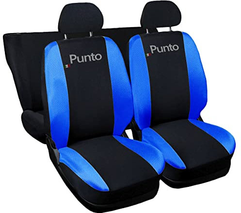 Auto Accessori Lupex | Coprisedili Auto Compatibili con Punto I e II serie 1993-2011, Colore Nero Blu Royal, Made In Italy, Policotone, Nome Auto Ricamato, Fodere Sedili Anteriori e Posteriori